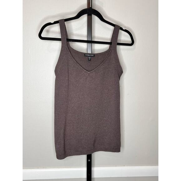 Eileen Fisher Brown Cotton Viscose Silk Knit Sleeveless V-Neck Tank Top PM - Picture 2 of 9